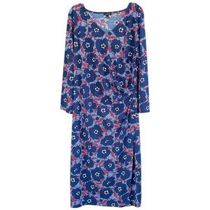 NWOT Talbots Floral Stretch Jersey Dress Blue Red White Size Large